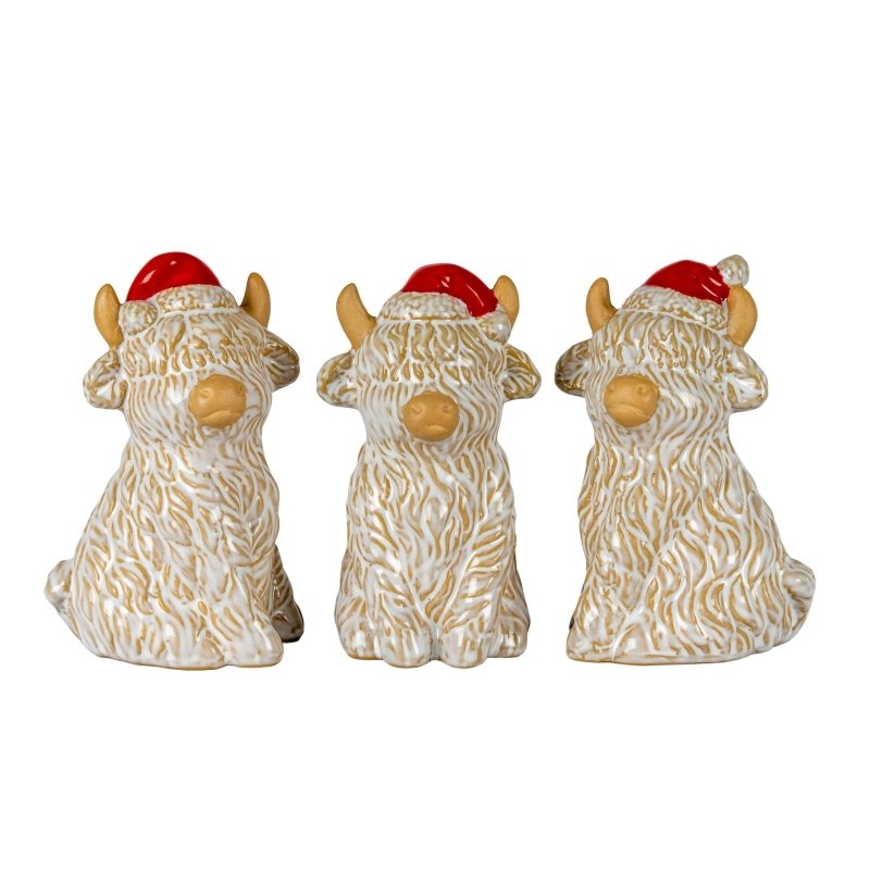 Merry Moo Ceramic Cow Ornament Gazing Left - Christmas Decor - British D'sire