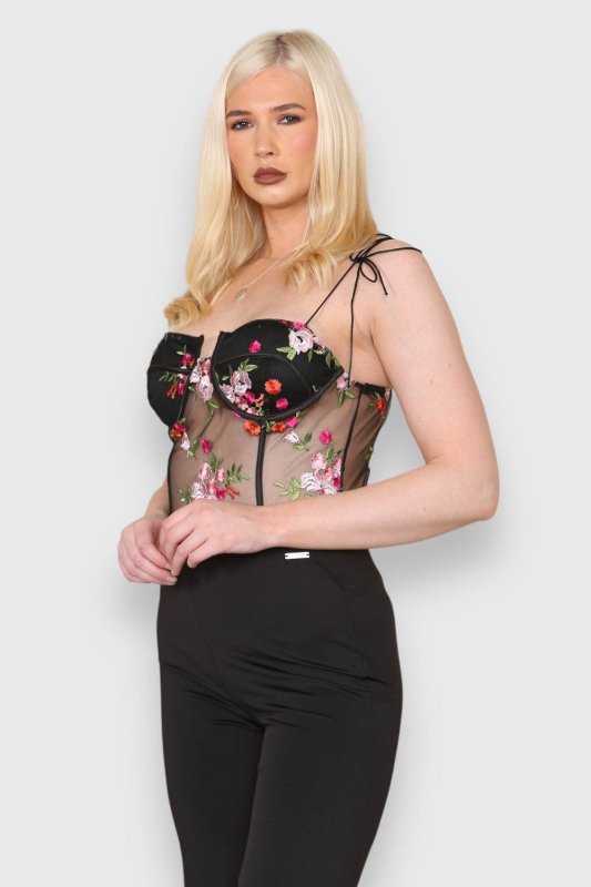 Mesh Embroidered Bodice Bodysuit - Bodysuit - British D'sire