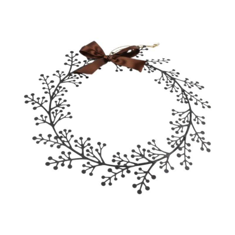 Metal Hanging Wreath with Ribbon Bow Brown - Wreath - British D'sire