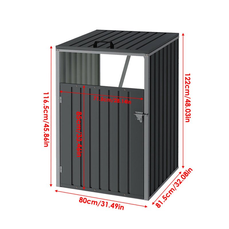 Metal Outdoor Garbage Bin Shed For 1 Trash Bin, Charcoal Black - Garbage Shed - British D'sire