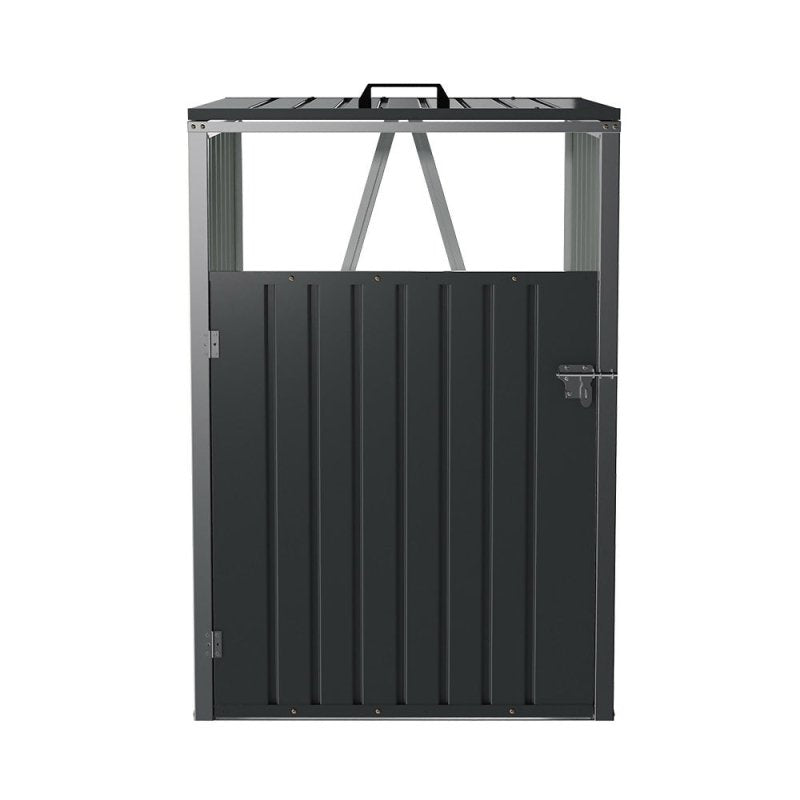 Metal Outdoor Garbage Bin Shed For 1 Trash Bin, Charcoal Black - Garbage Shed - British D'sire