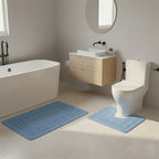 2 Piece Box Design Bath Mat Set Soft Absorbent Non-Slip Bathroom Mats - Wine