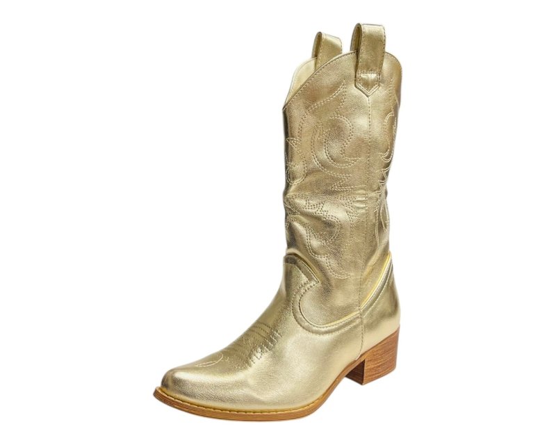 Mid Calf Embroidered Faux Patent Leather Cowboy Boots - Boots - British D'sire