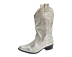 Mid Calf Embroidered Faux Patent Leather Cowboy Boots - Boots - British D'sire
