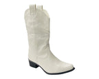 Mid Calf Embroidered Faux Patent Leather Cowboy Boots - Boots - British D'sire