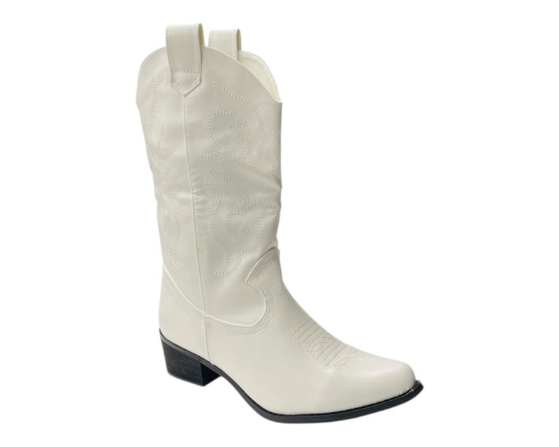 Mid Calf Embroidered Faux Patent Leather Cowboy Boots - Boots - British D'sire