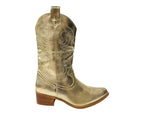 Mid Calf Embroidered Faux Patent Leather Cowboy Boots - Boots - British D'sire