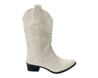 Mid Calf Embroidered Faux Patent Leather Cowboy Boots - Boots - British D'sire