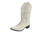 Mid Calf Embroidered Faux Patent Leather Cowboy Boots - Boots - British D'sire