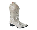 Mid Calf Embroidered Faux Patent Leather Cowboy Boots - Boots - British D'sire