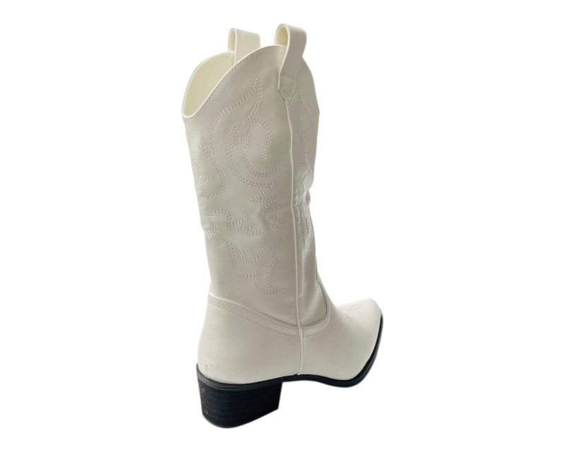 Mid Calf Embroidered Faux Patent Leather Cowboy Boots - Boots - British D'sire