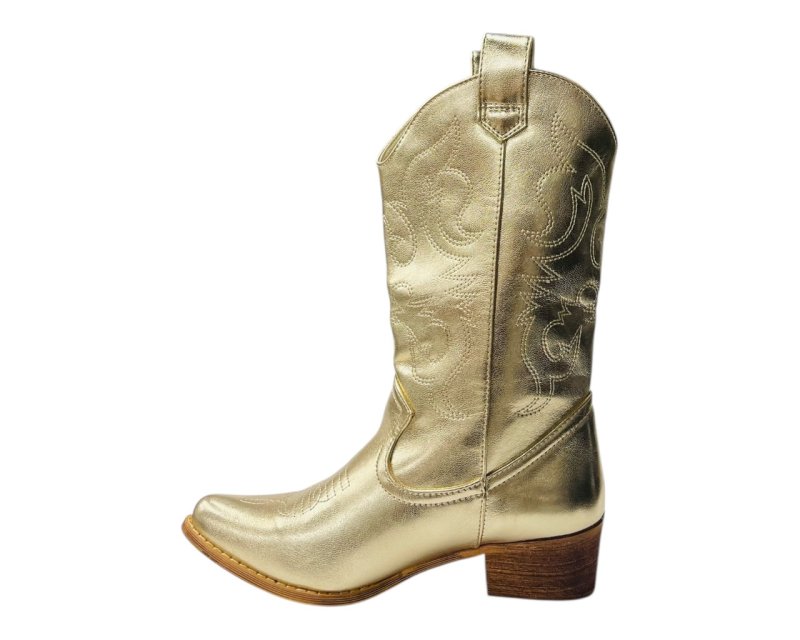 Mid Calf Embroidered Faux Patent Leather Cowboy Boots - Boots - British D'sire
