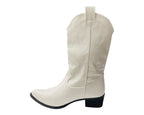Mid Calf Embroidered Faux Patent Leather Cowboy Boots - Boots - British D'sire