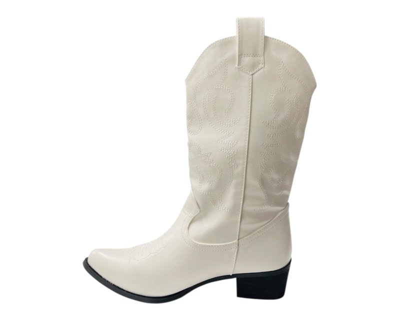 Mid Calf Embroidered Faux Patent Leather Cowboy Boots - Boots - British D'sire