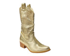 Mid Calf Embroidered Faux Patent Leather Cowboy Boots - Boots - British D'sire