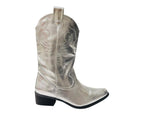 Mid Calf Embroidered Faux Patent Leather Cowboy Boots - Boots - British D'sire