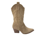 Mid Calf Embroidered Faux Suede Cowboy Boots - Boots - British D'sire