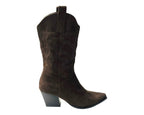 Mid Calf Embroidered Faux Suede Cowboy Boots - Boots - British D'sire
