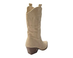 Mid Calf Embroidered Faux Suede Cowboy Boots - Boots - British D'sire