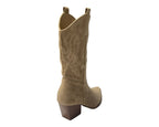 Mid Calf Embroidered Faux Suede Cowboy Boots - Boots - British D'sire
