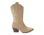 Mid Calf Embroidered Faux Suede Cowboy Boots - Boots - British D'sire