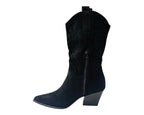 Mid Calf Embroidered Faux Suede Cowboy Boots - Boots - British D'sire