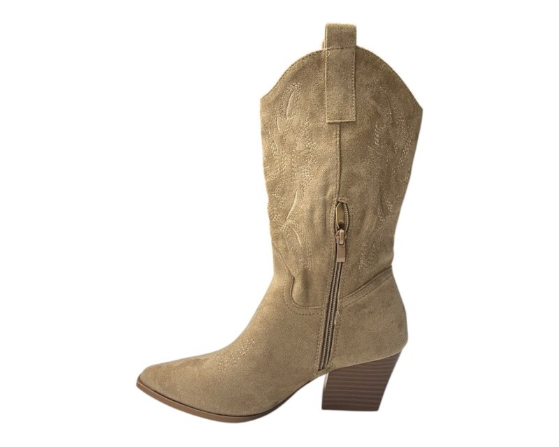Mid Calf Embroidered Faux Suede Cowboy Boots - Boots - British D'sire