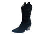 Mid Calf Embroidered Faux Suede Cowboy Boots - Boots - British D'sire