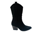 Mid Calf Embroidered Faux Suede Cowboy Boots - Boots - British D'sire