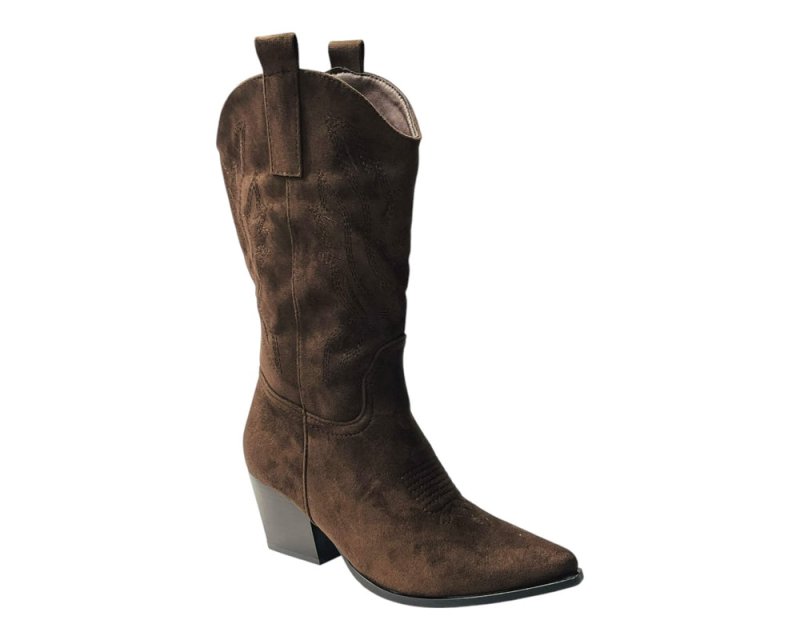 Mid Calf Embroidered Faux Suede Cowboy Boots - Boots - British D'sire
