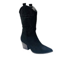 Mid Calf Embroidered Faux Suede Cowboy Boots - Boots - British D'sire