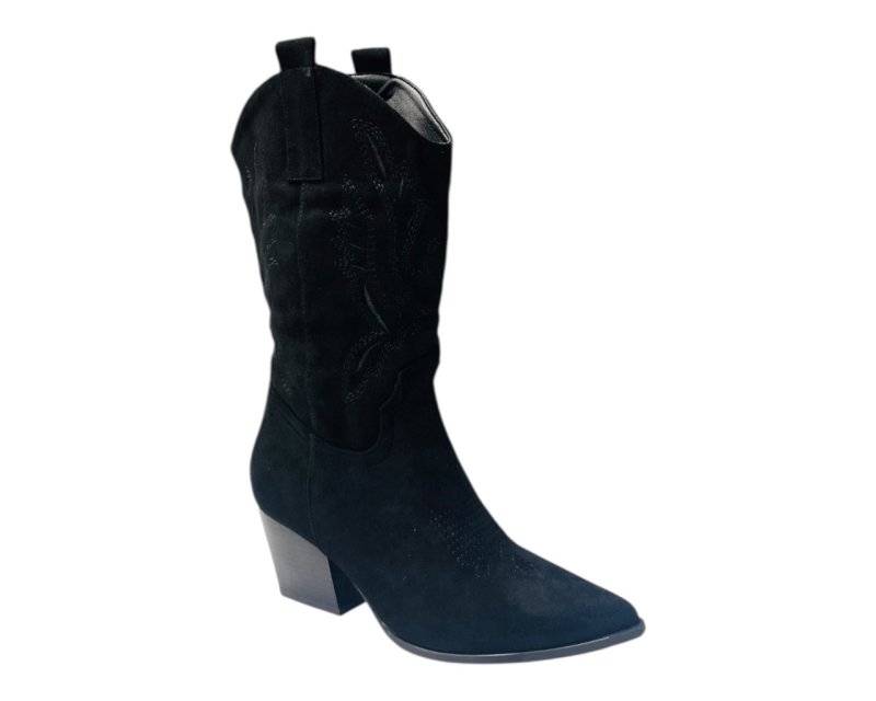 Mid Calf Embroidered Faux Suede Cowboy Boots - Boots - British D'sire
