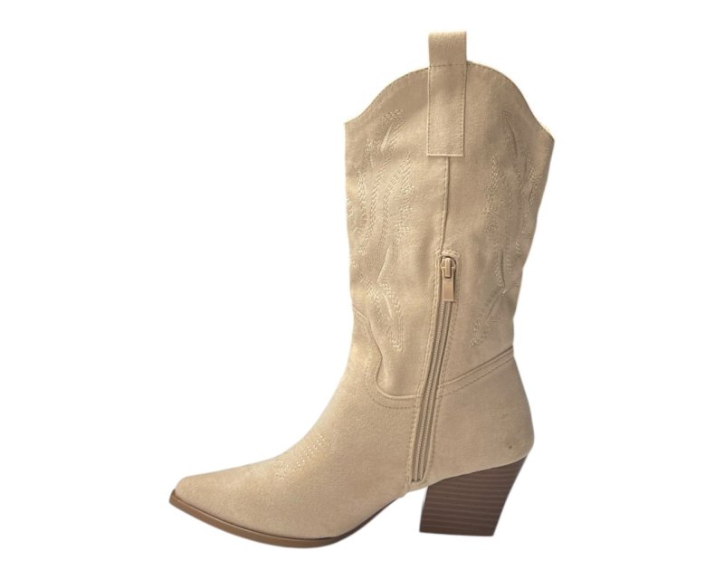 Mid Calf Embroidered Faux Suede Cowboy Boots - Boots - British D'sire