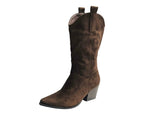 Mid Calf Embroidered Faux Suede Cowboy Boots - Boots - British D'sire