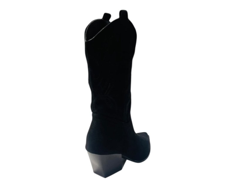 Mid Calf Embroidered Faux Suede Cowboy Boots - Boots - British D'sire