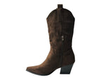 Mid Calf Embroidered Faux Suede Cowboy Boots - Boots - British D'sire
