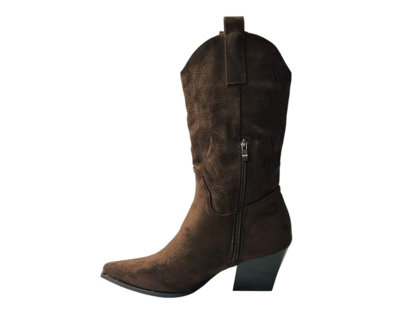 Mid Calf Embroidered Faux Suede Cowboy Boots - Boots - British D'sire
