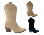 Mid Calf Embroidered Faux Suede Cowboy Boots - Boots - British D'sire