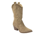 Mid Calf Embroidered Faux Suede Cowboy Boots - Boots - British D'sire