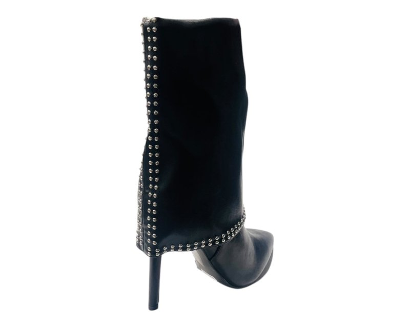 Mid Calf Pointed Toe Studded Fold Over Boots - Boots - British D'sire