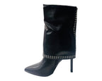 Mid Calf Pointed Toe Studded Fold Over Boots - Boots - British D'sire