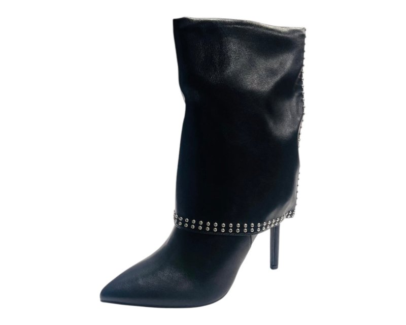 Mid Calf Pointed Toe Studded Fold Over Boots - Boots - British D'sire
