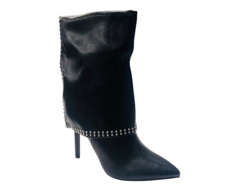 Mid Calf Pointed Toe Studded Fold Over Boots - Boots - British D'sire