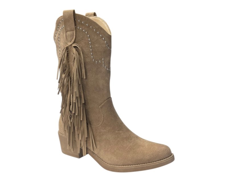 Mid Calf Stud Fringe Faux Suede Boots - Boots - British D'sire