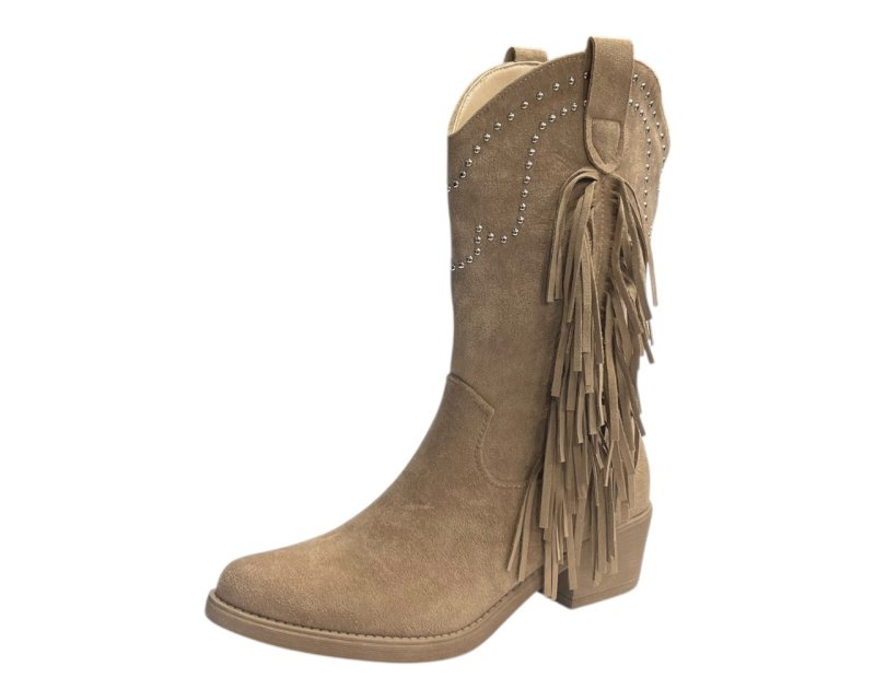 Mid Calf Stud Fringe Faux Suede Boots - Boots - British D'sire
