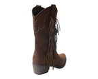 Mid Calf Stud Fringe Faux Suede Boots - Boots - British D'sire