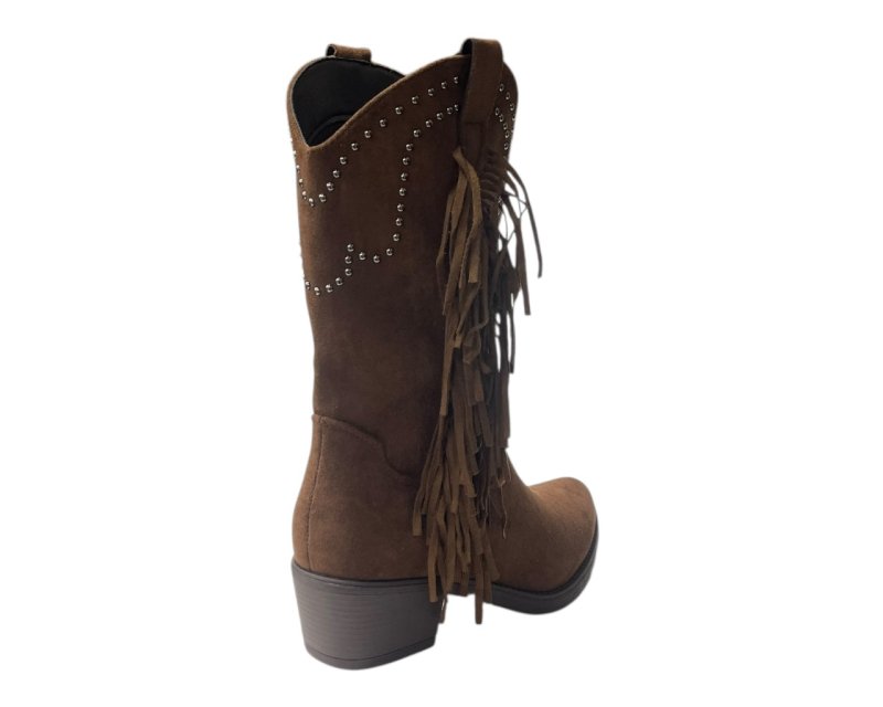 Mid Calf Stud Fringe Faux Suede Boots - Boots - British D'sire