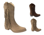 Mid Calf Stud Fringe Faux Suede Boots - Boots - British D'sire
