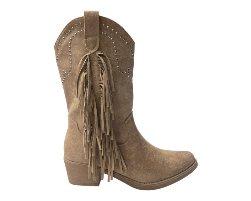 Mid Calf Stud Fringe Faux Suede Boots - Boots - British D'sire