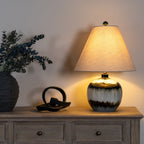 Midnight Shadows Squat Table Lamp With Linen Shade - Lamps - British D'sire
